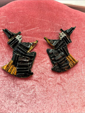Black & Gold witch earrings for pierced ears.